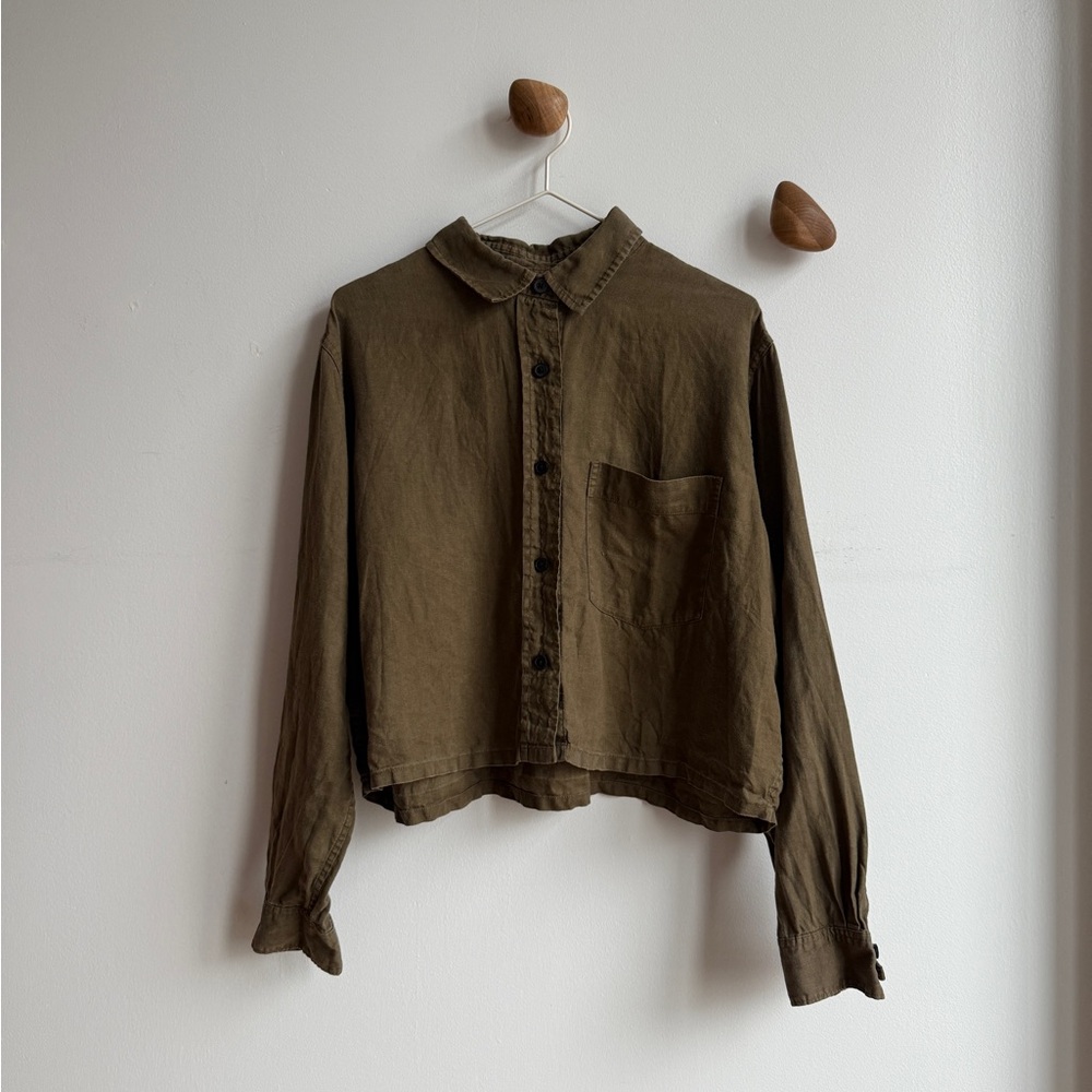 Everlane cropped linen button-up shirt